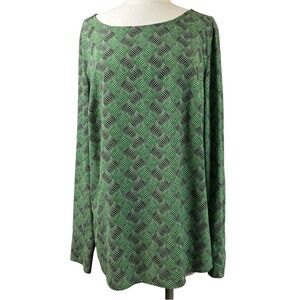 Akris Punto Green Wavy Geometric Print Boat Neck Blouse Top US 14 Designer